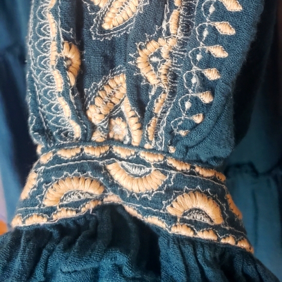 NWOT, Beautifully embroidered, turquoise free people tunic/dress. - Picture 10 of 11
